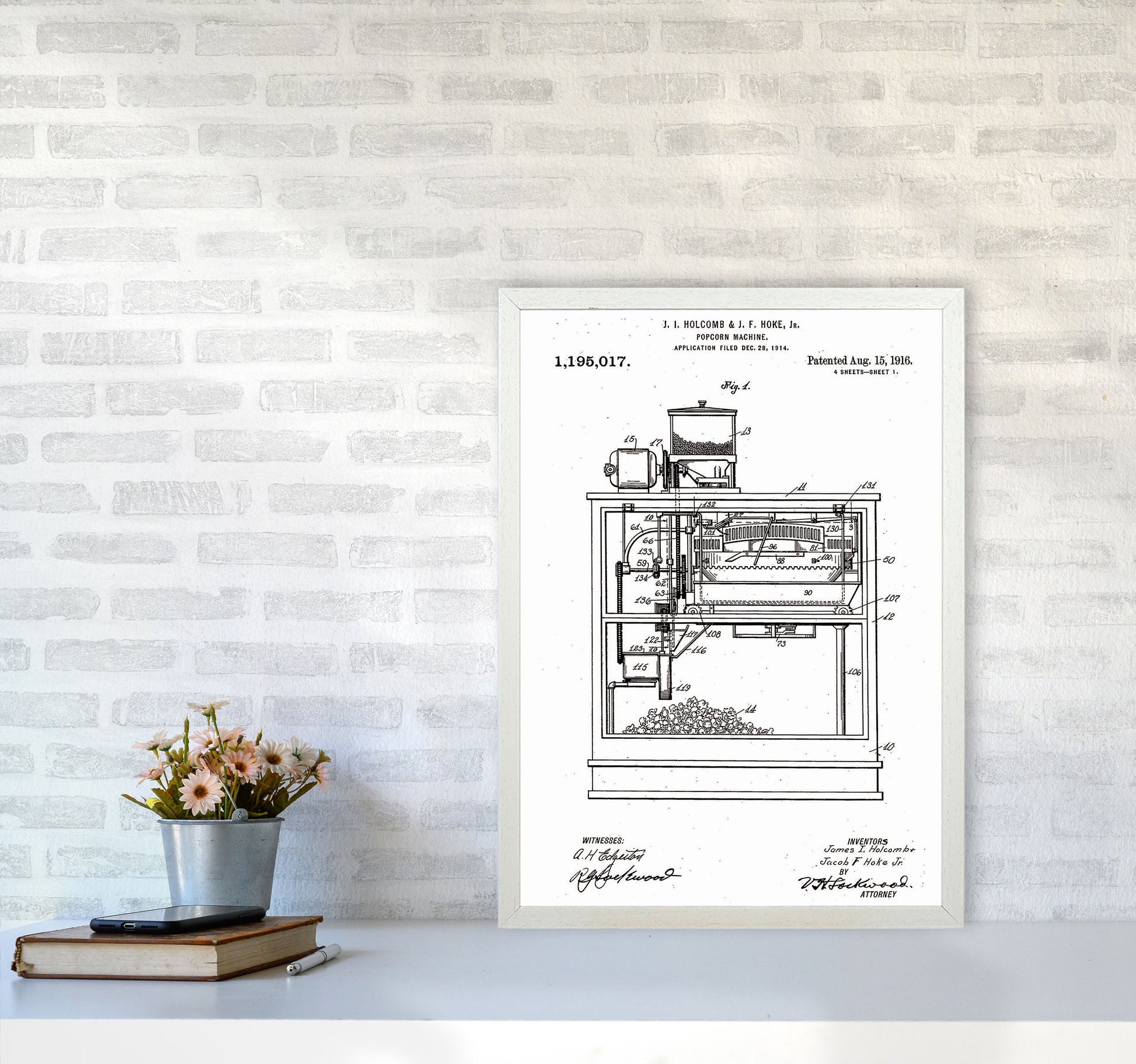 Popcorn Machine Patent Art Print by Jason Stanley A2 Oak Frame