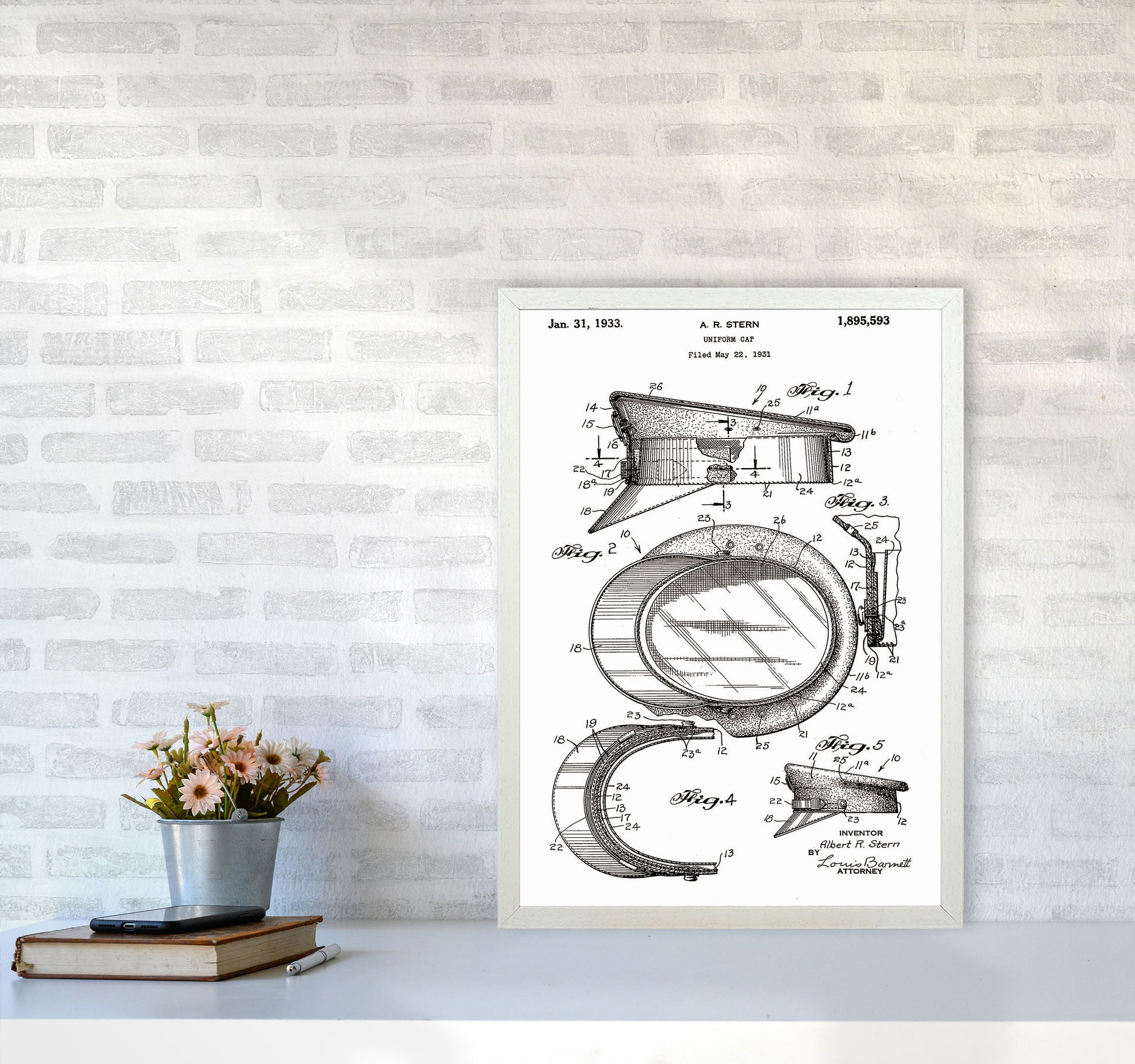 Police Man Hat Patent Art Print by Jason Stanley A2 Oak Frame