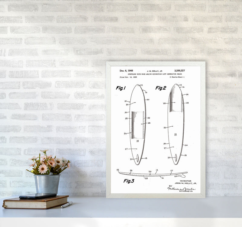 Surfboard Patent White Art Print by Jason Stanley A2 Oak Frame