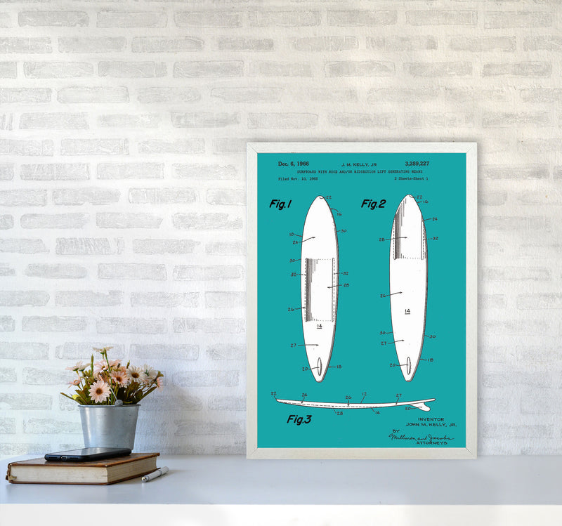 Surfboard Patent Blue Art Print by Jason Stanley A2 Oak Frame