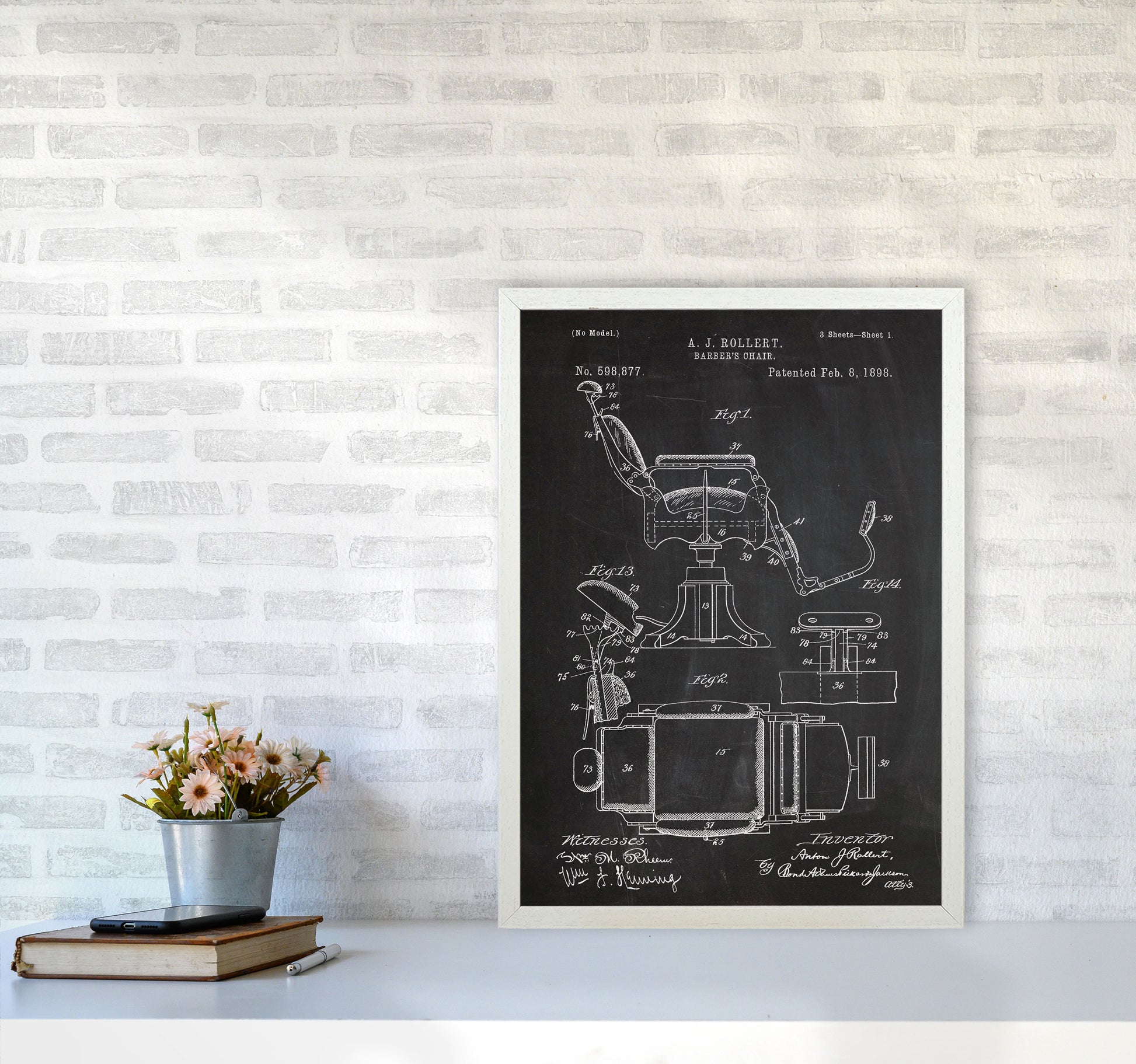 Barber's Chair Patent Art Print by Jason Stanley A2 Oak Frame