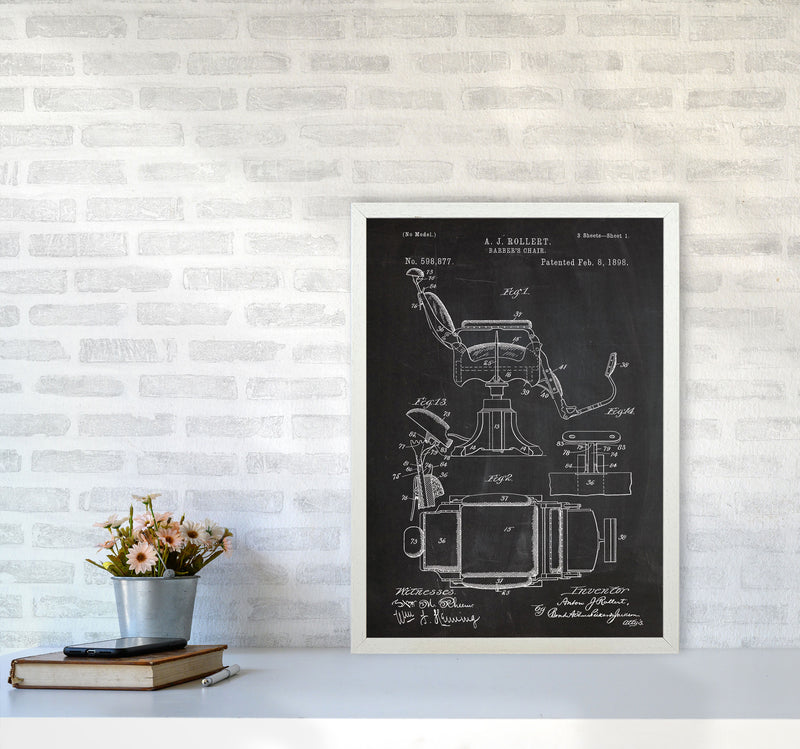 Barber's Chair Patent Art Print by Jason Stanley A2 Oak Frame