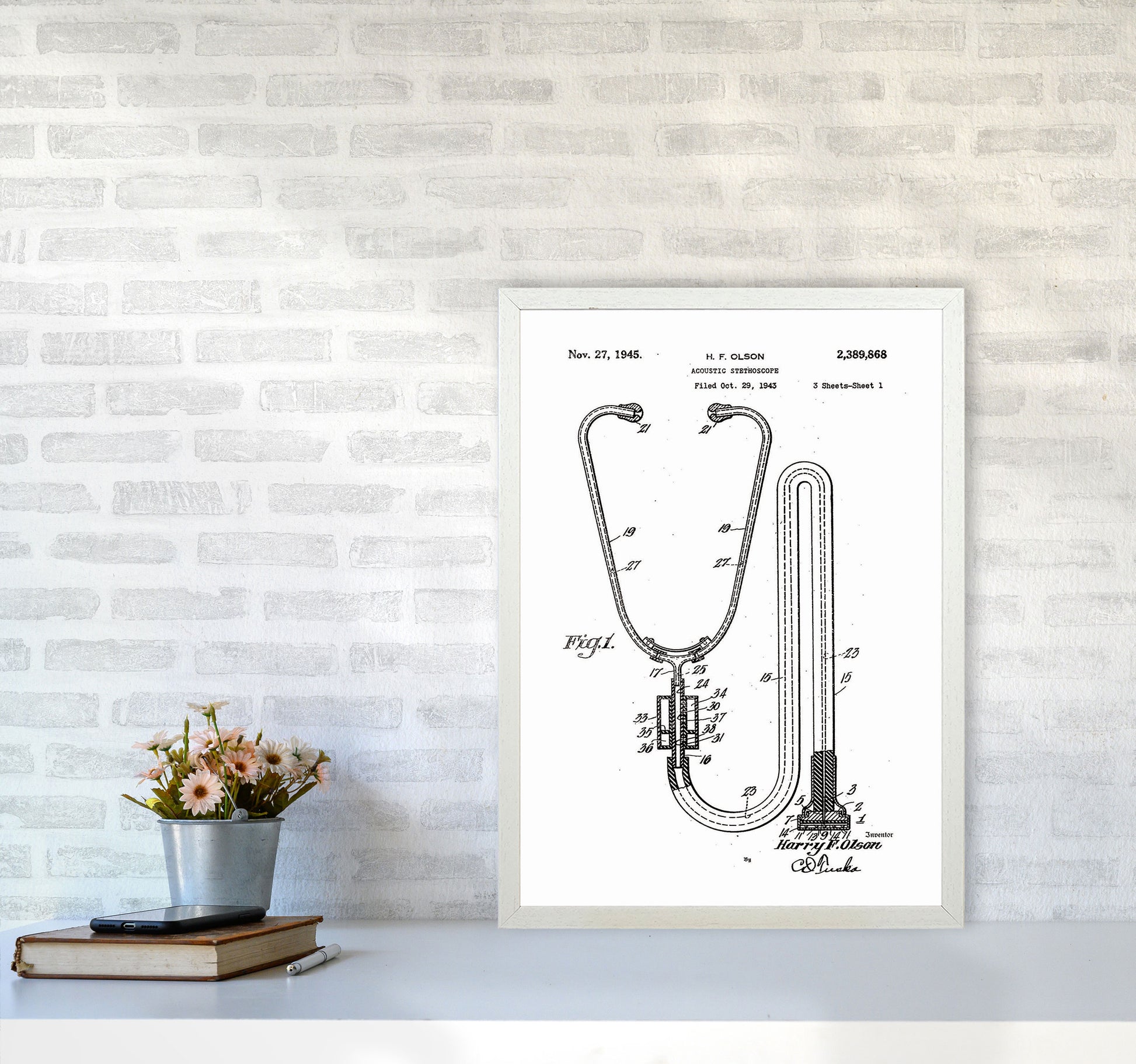 Stethoscope Patent Art Print by Jason Stanley A2 Oak Frame