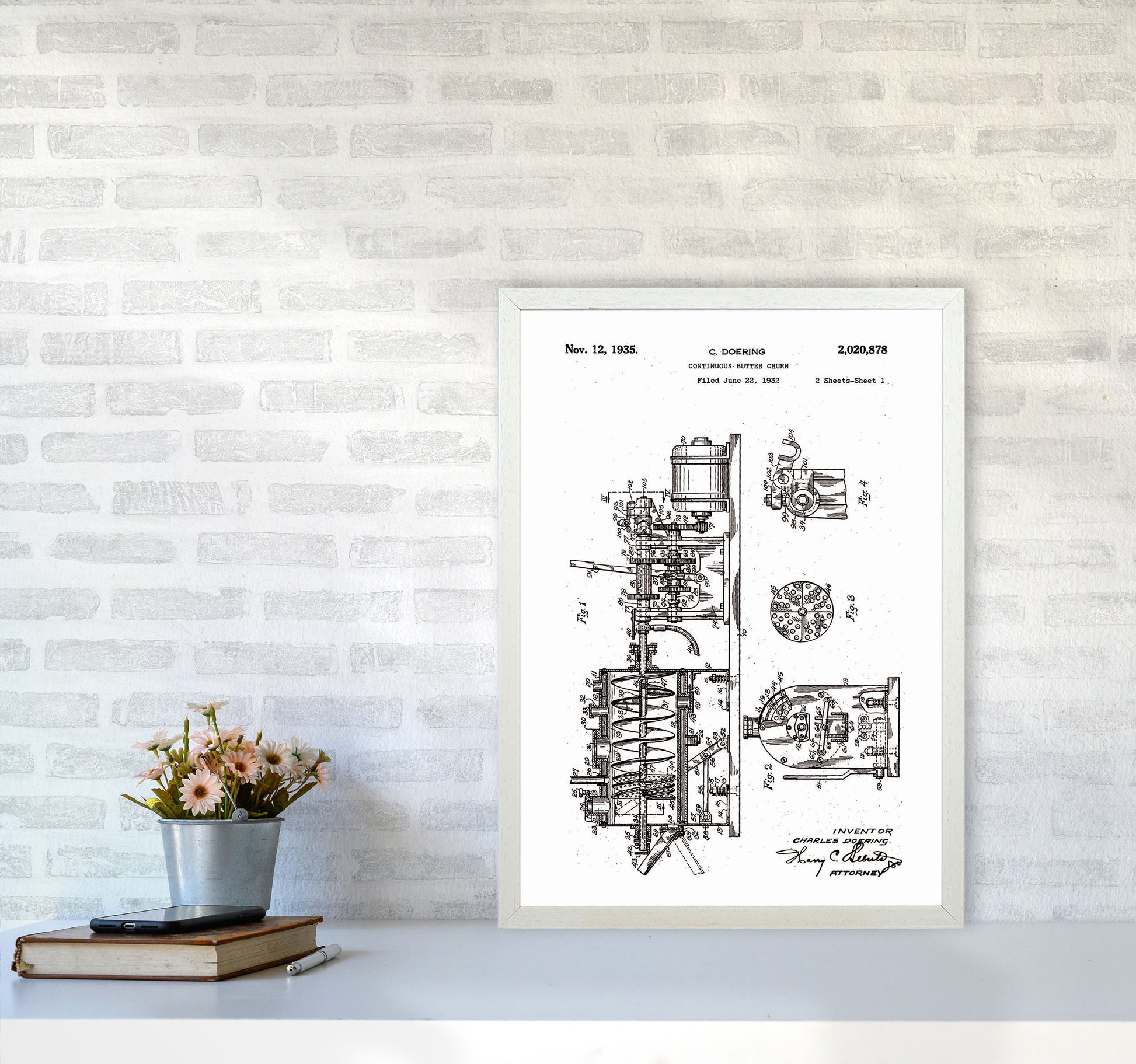 Butter Churn Patent Art Print by Jason Stanley A2 Oak Frame