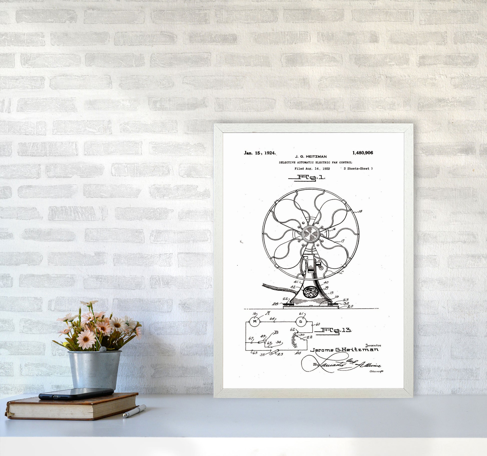 Electric Fan Patent Art Print by Jason Stanley A2 Oak Frame