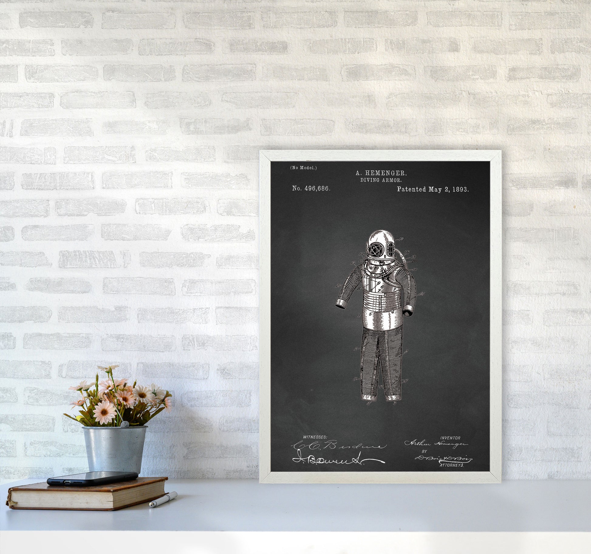 Diving Armor Patent Art Print by Jason Stanley A2 Oak Frame