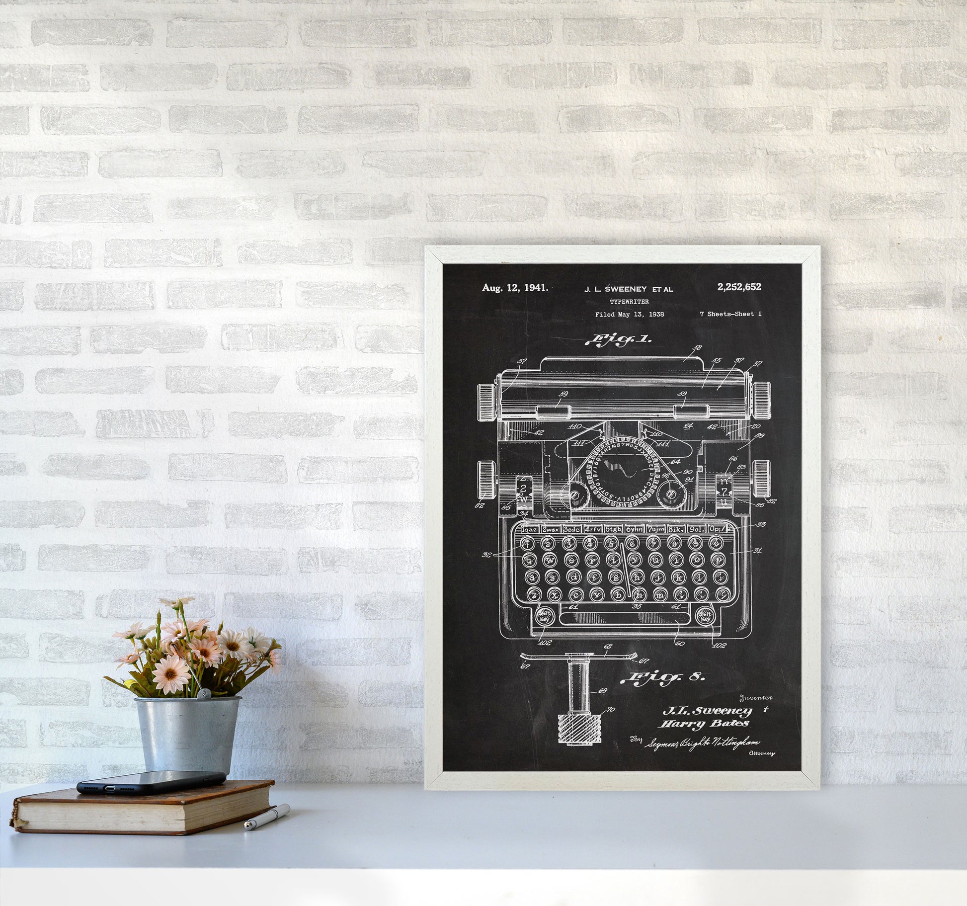 Type Writer Patent Art Print by Jason Stanley A2 Oak Frame