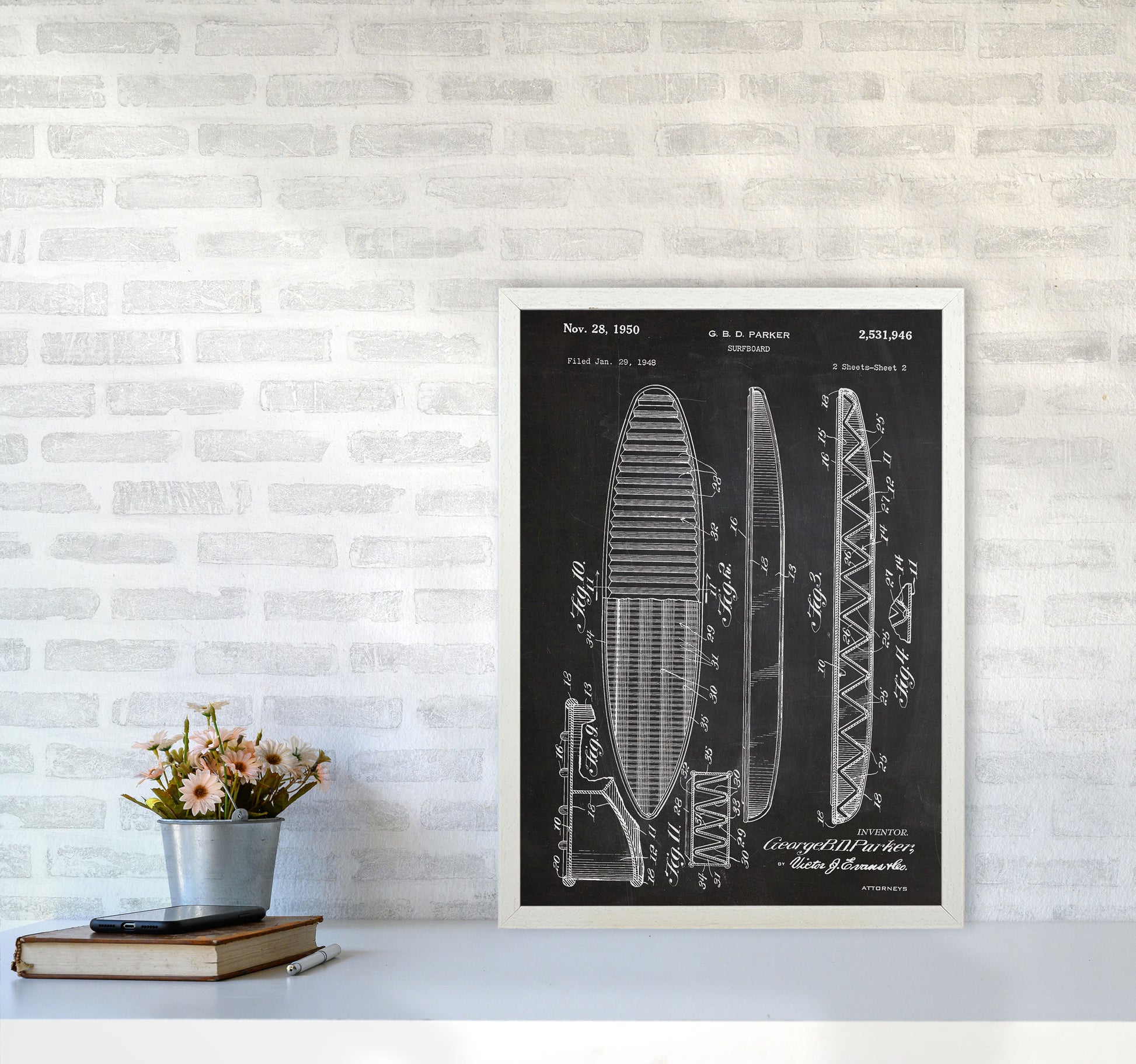 Surfboard Patent Art Print by Jason Stanley A2 Oak Frame
