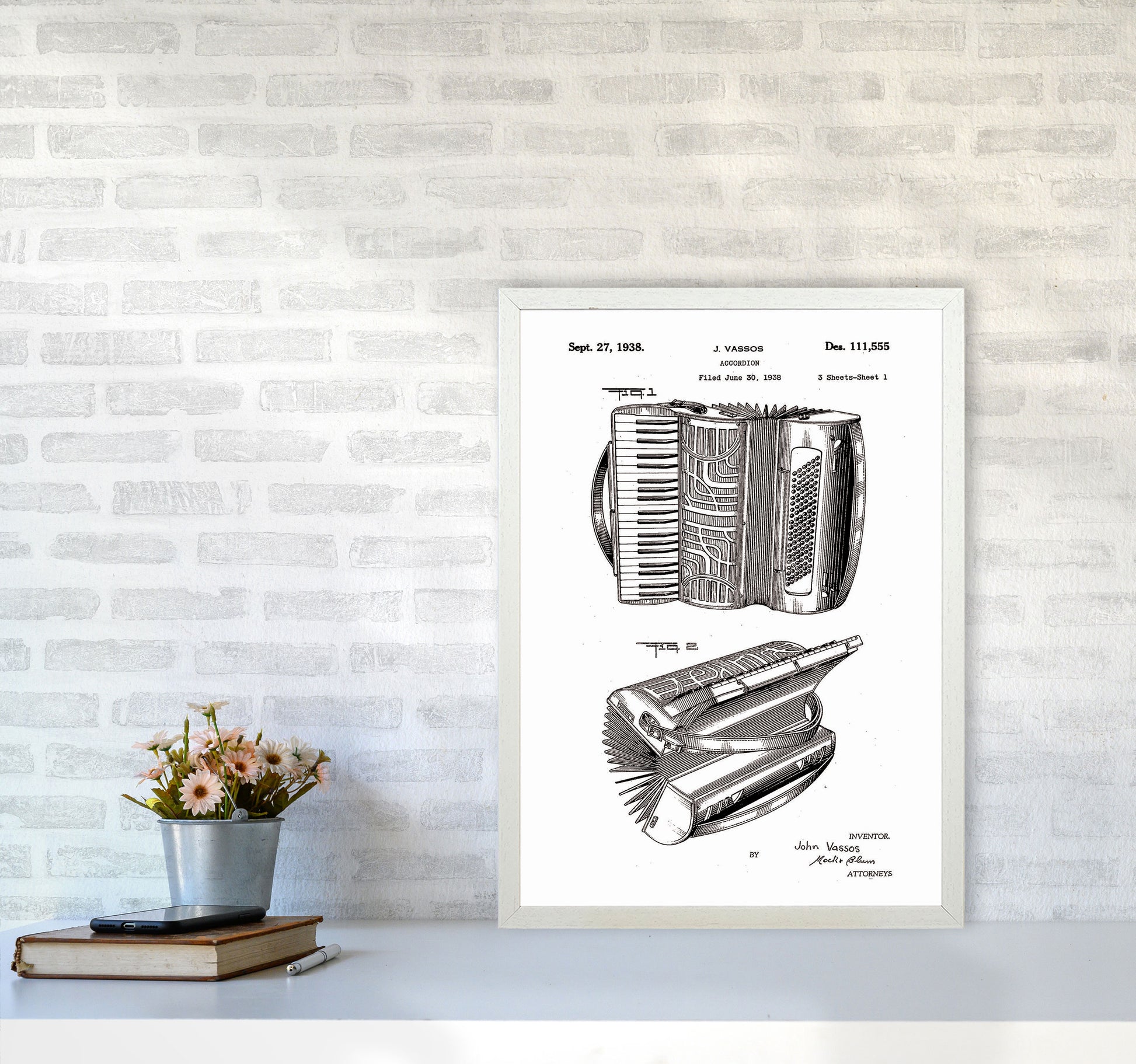Accordian Patent Art Print by Jason Stanley A2 Oak Frame