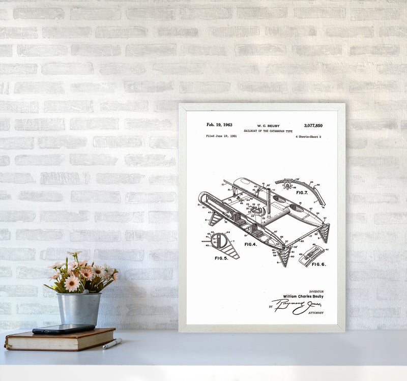 Catamaran Patent Art Print by Jason Stanley A2 Oak Frame