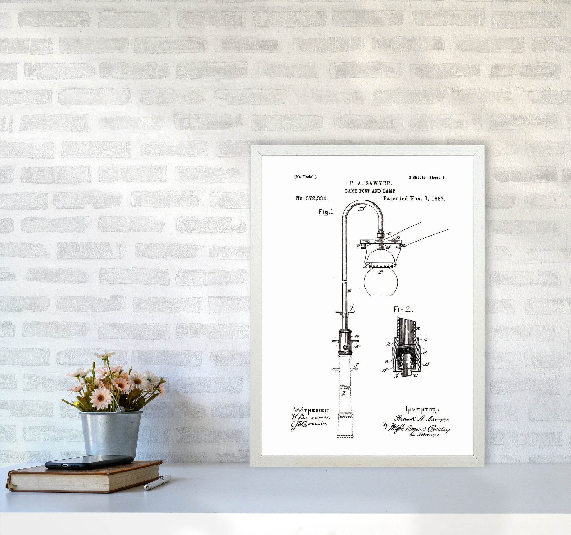 Lamp Post Patent Art Print by Jason Stanley A2 Oak Frame