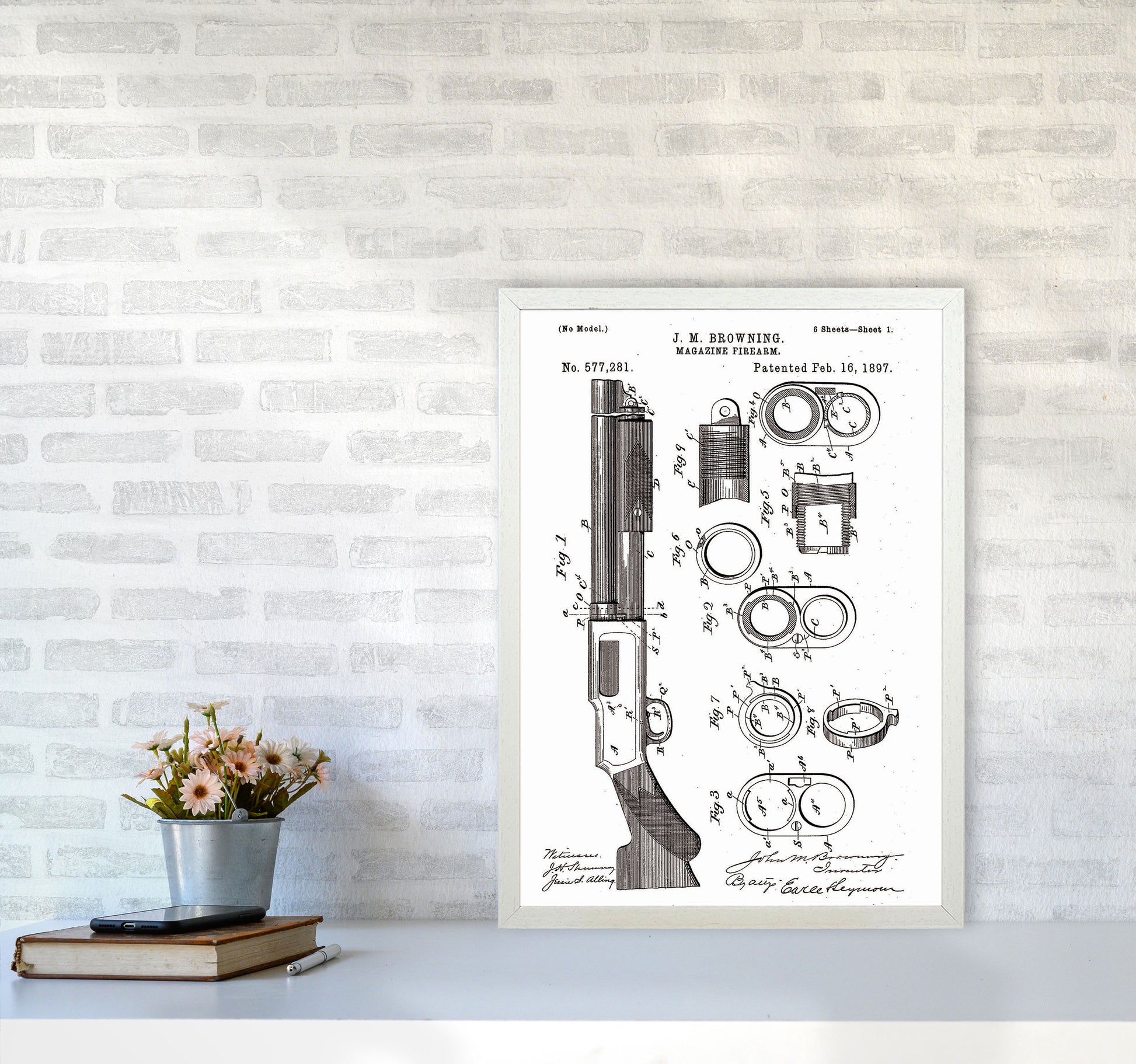 Shotgun Patent Art Print by Jason Stanley A2 Oak Frame
