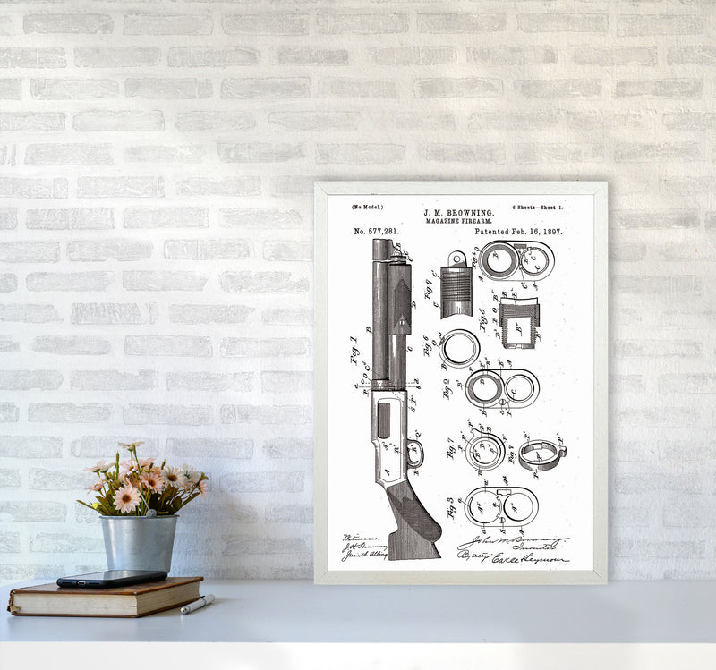 Shotgun Patent Art Print by Jason Stanley A2 Oak Frame