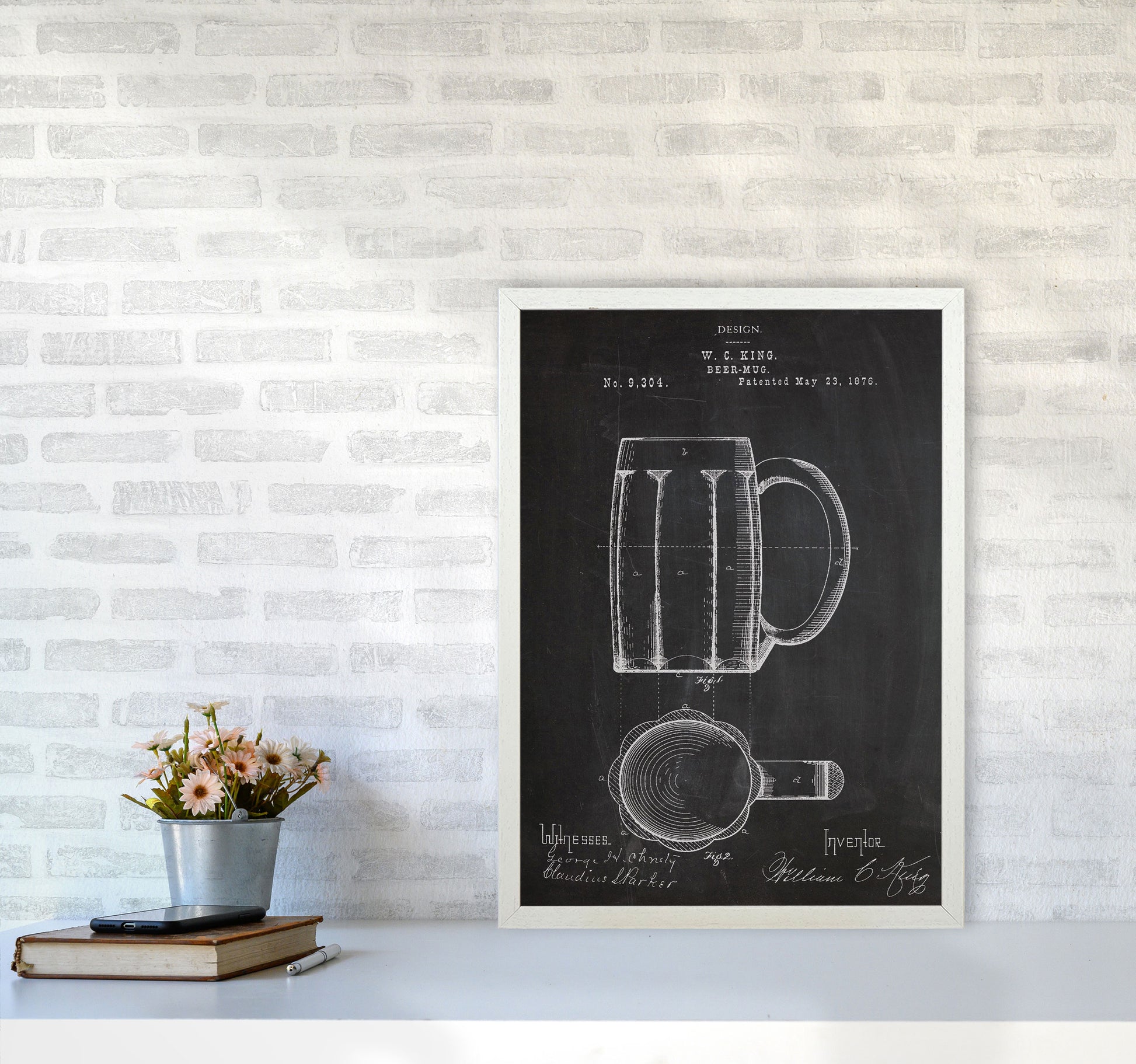 Beer Mug Patent Art Print by Jason Stanley A2 Oak Frame