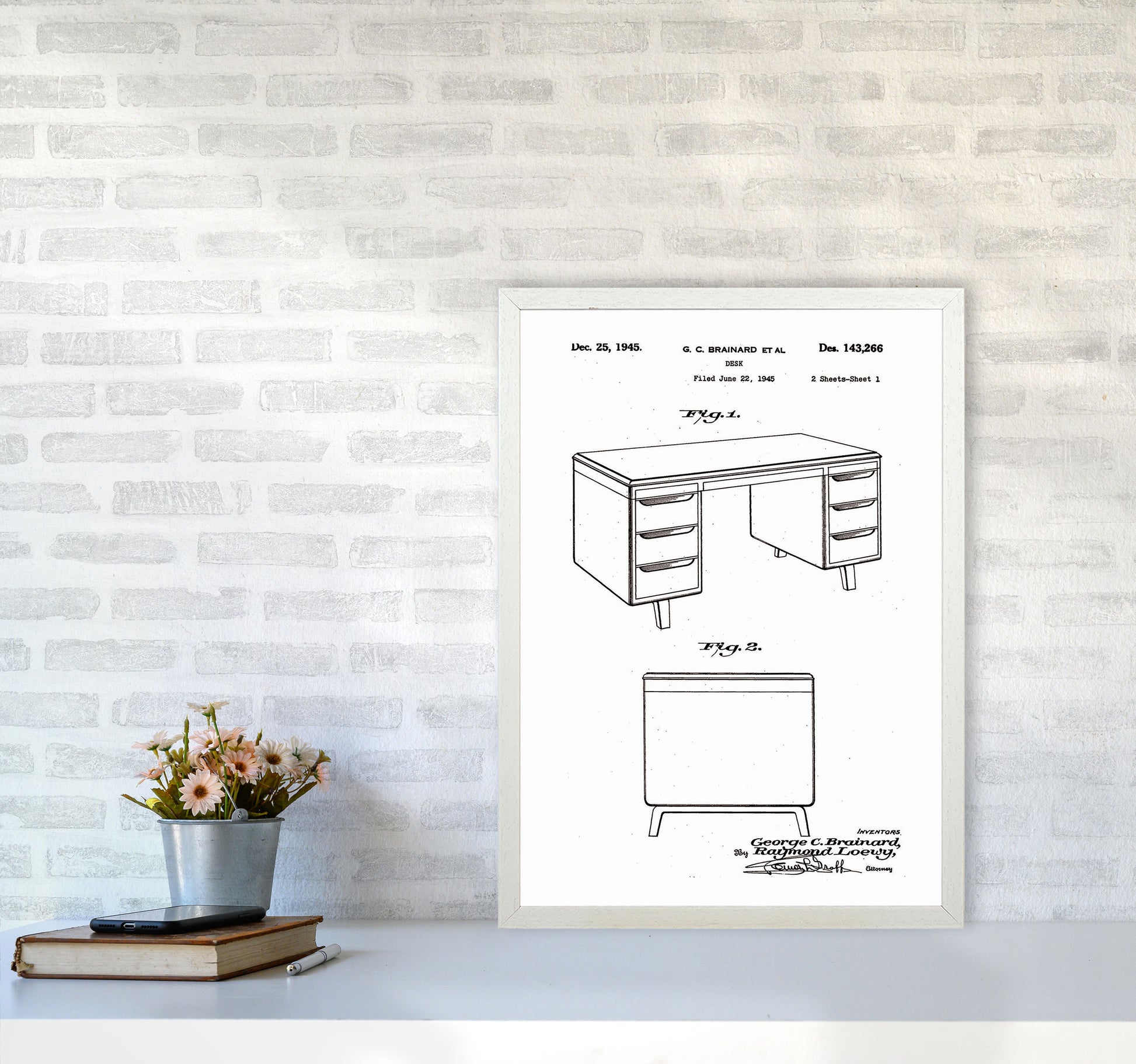 Desk Patent Art Print by Jason Stanley A2 Oak Frame