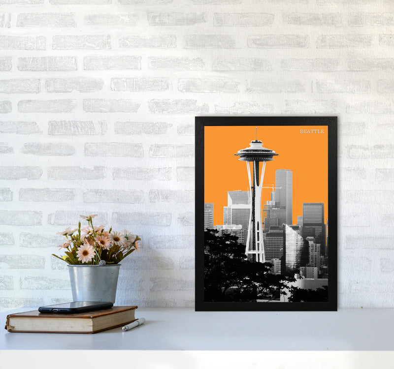 Halftone Seattle Yellow Art Print by Jason Stanley A3 White Frame