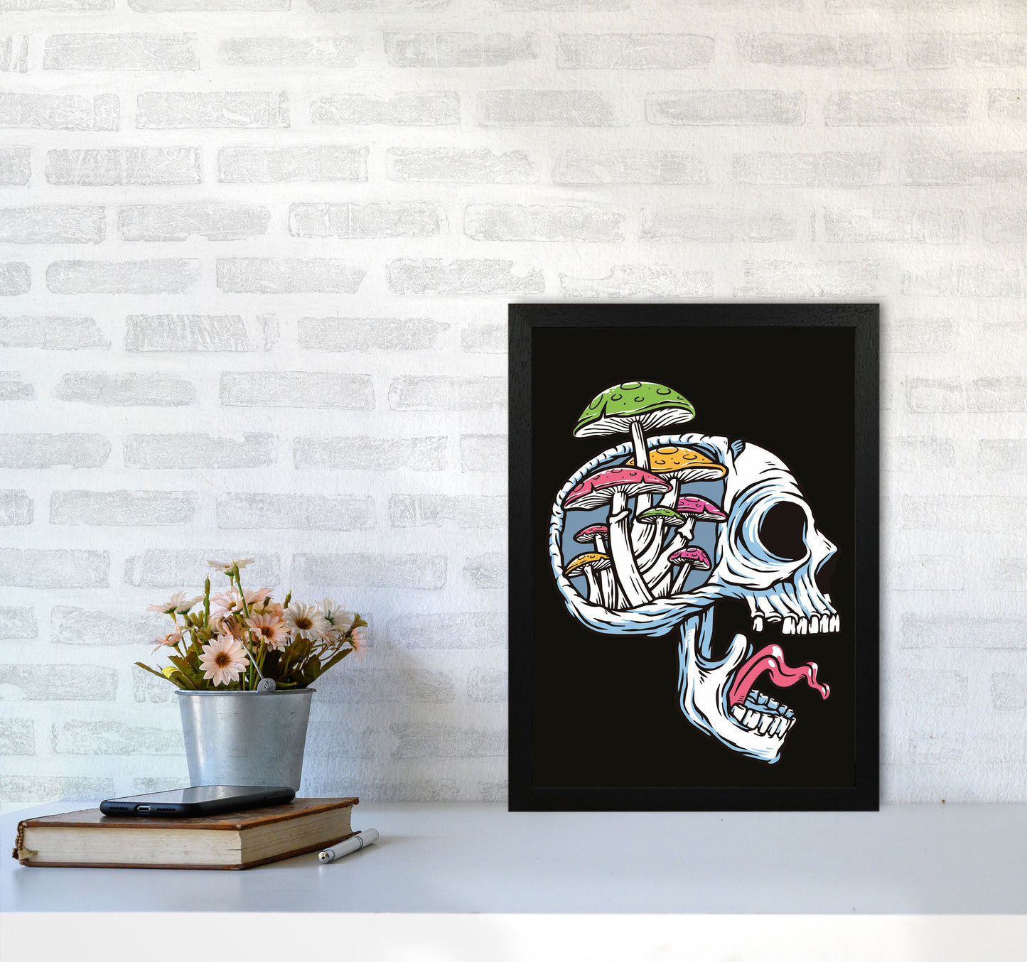 Head Full Of Mushrooms Art Print by Jason Stanley A3 White Frame