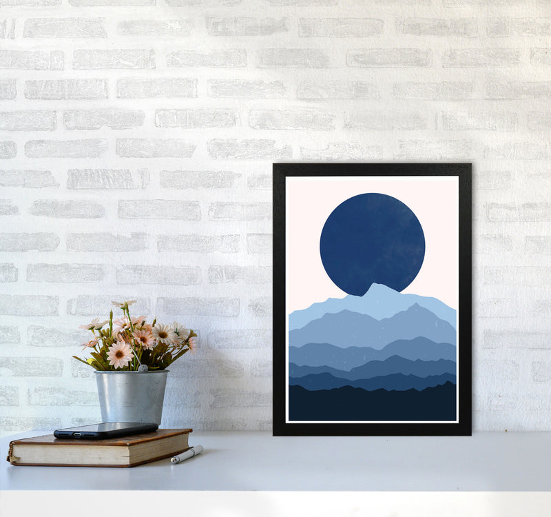 Blue Abstract Moonrise Art Print by Jason Stanley A3 White Frame