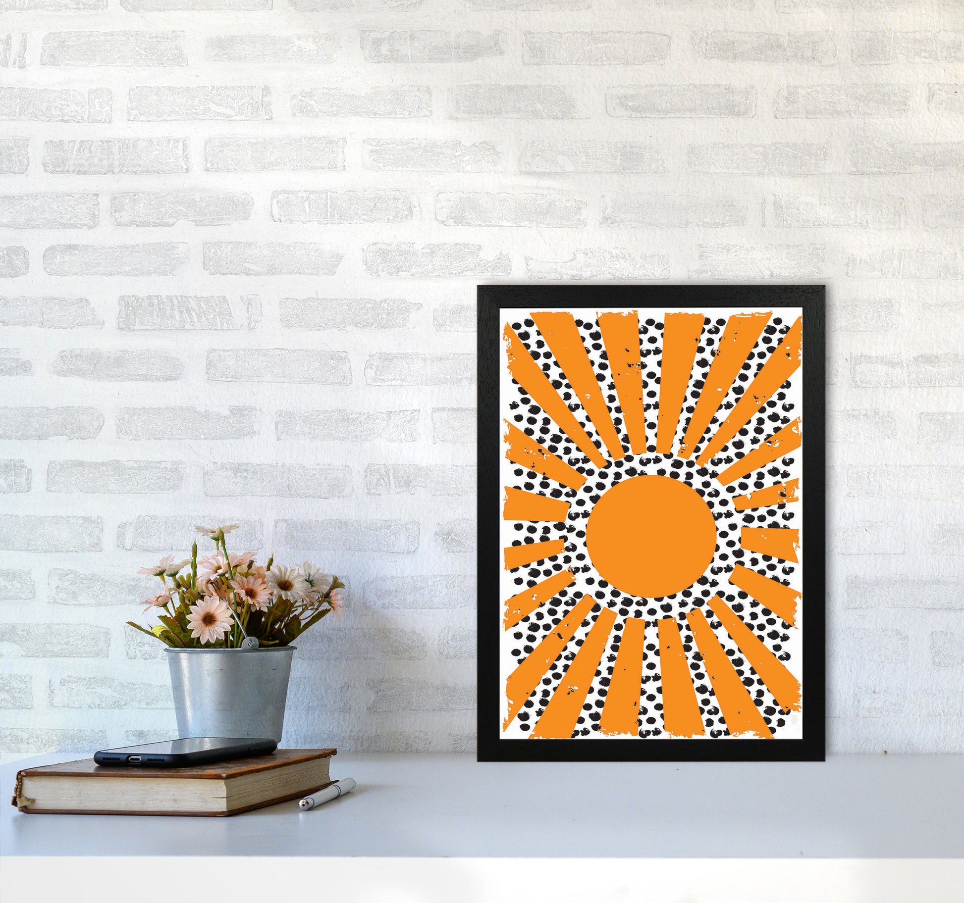 70's Inspired Sun Art Print by Jason Stanley A3 White Frame