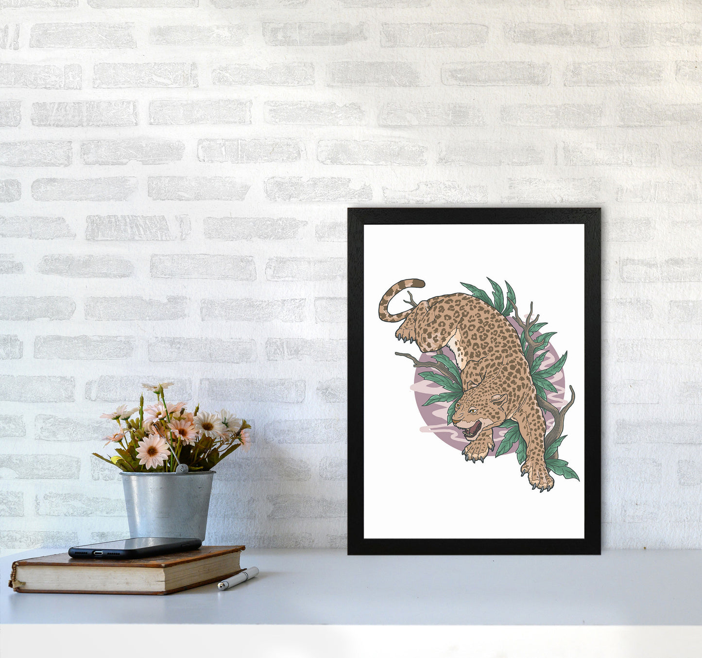 Wild Leopard Art Print by Jason Stanley A3 White Frame