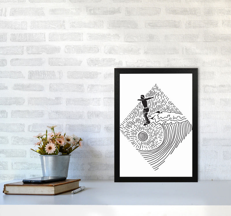 Surfer Line Drawing Art Print by Jason Stanley A3 White Frame