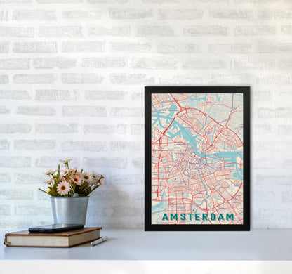 Retro Map - Amsterdam Art Print by Jason Stanley A3 White Frame