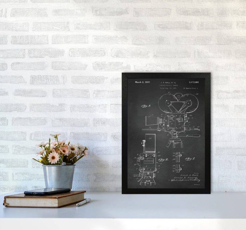 Cinema Camera Patent-Chalkboard Art Print by Jason Stanley A3 White Frame