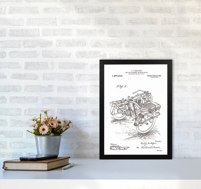 Motorcycle With Side Car Patent Art Print by Jason Stanley A3 White Frame
