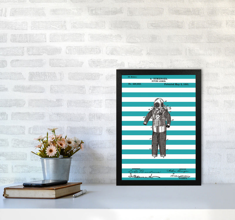 Diving Armor Patent Stripe Art Print by Jason Stanley A3 White Frame