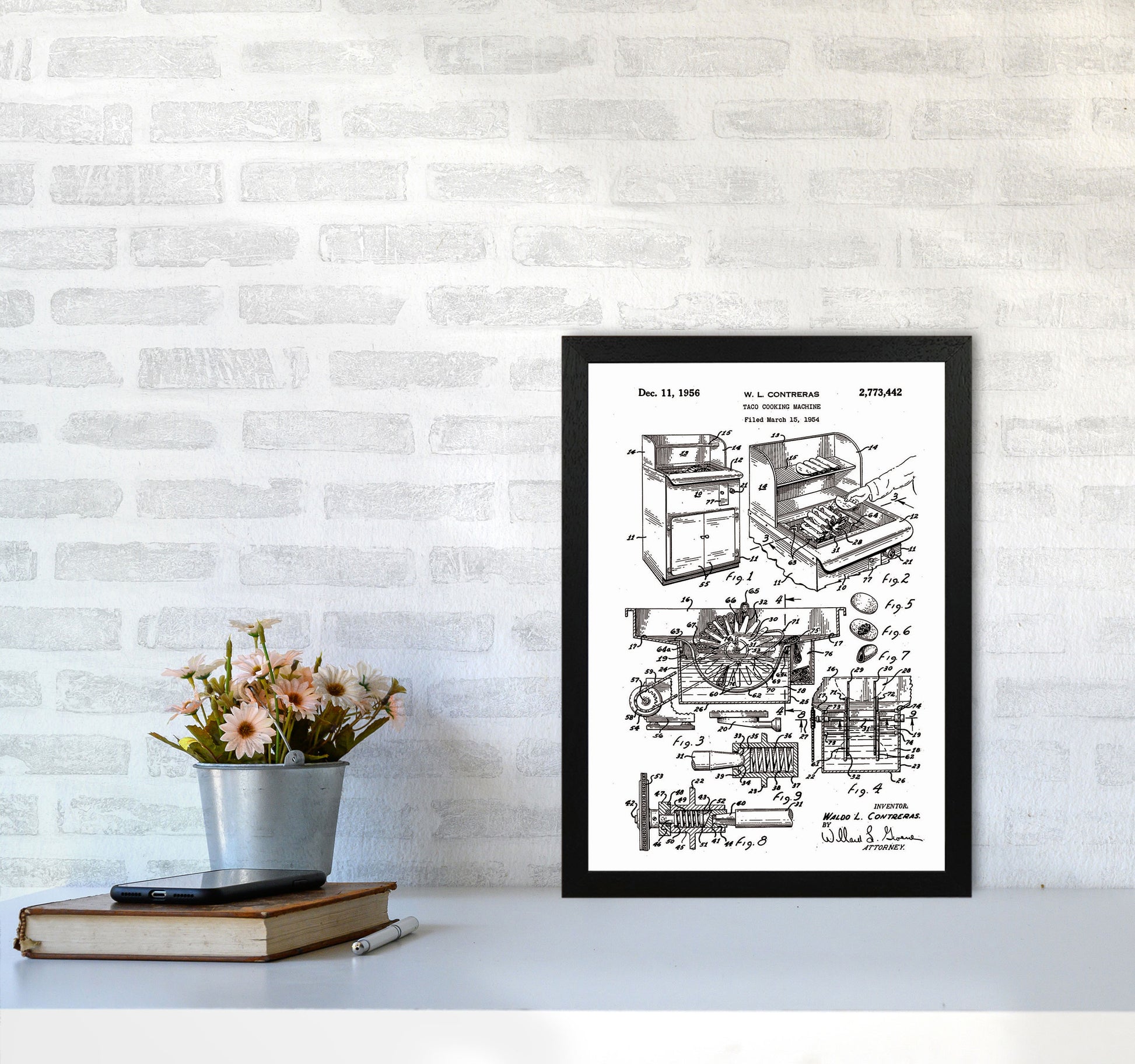 Taco Cooking Machine Patent Art Print by Jason Stanley A3 White Frame