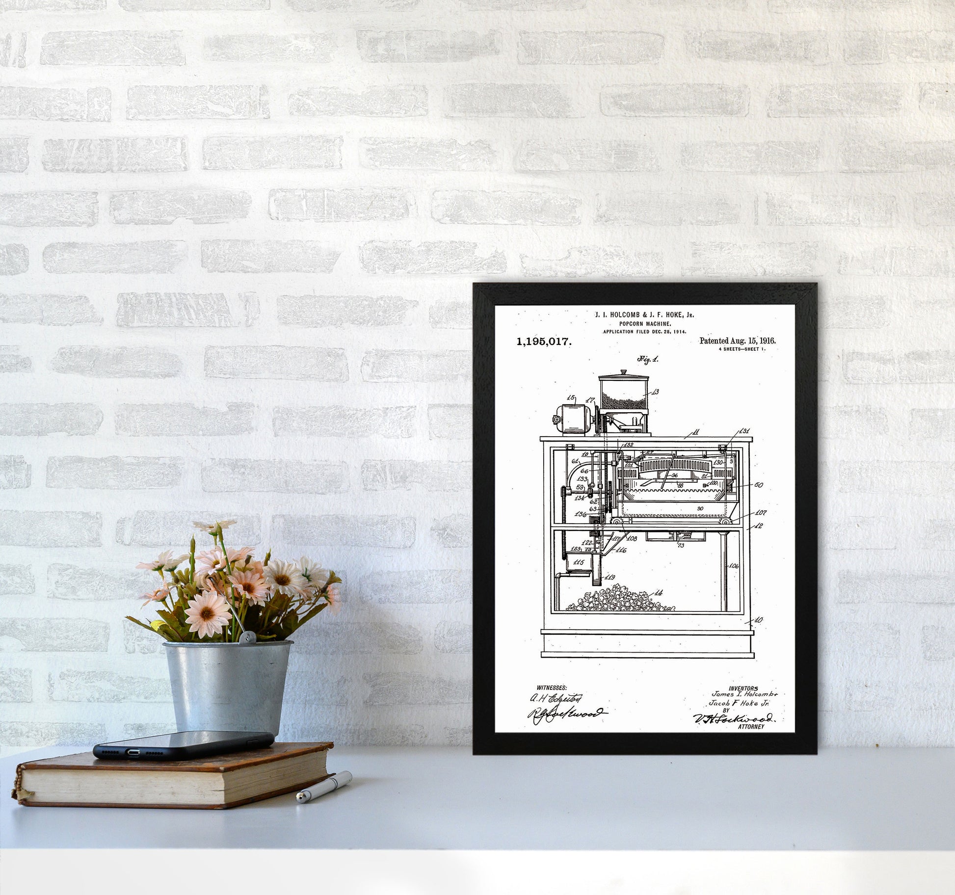 Popcorn Machine Patent Art Print by Jason Stanley A3 White Frame