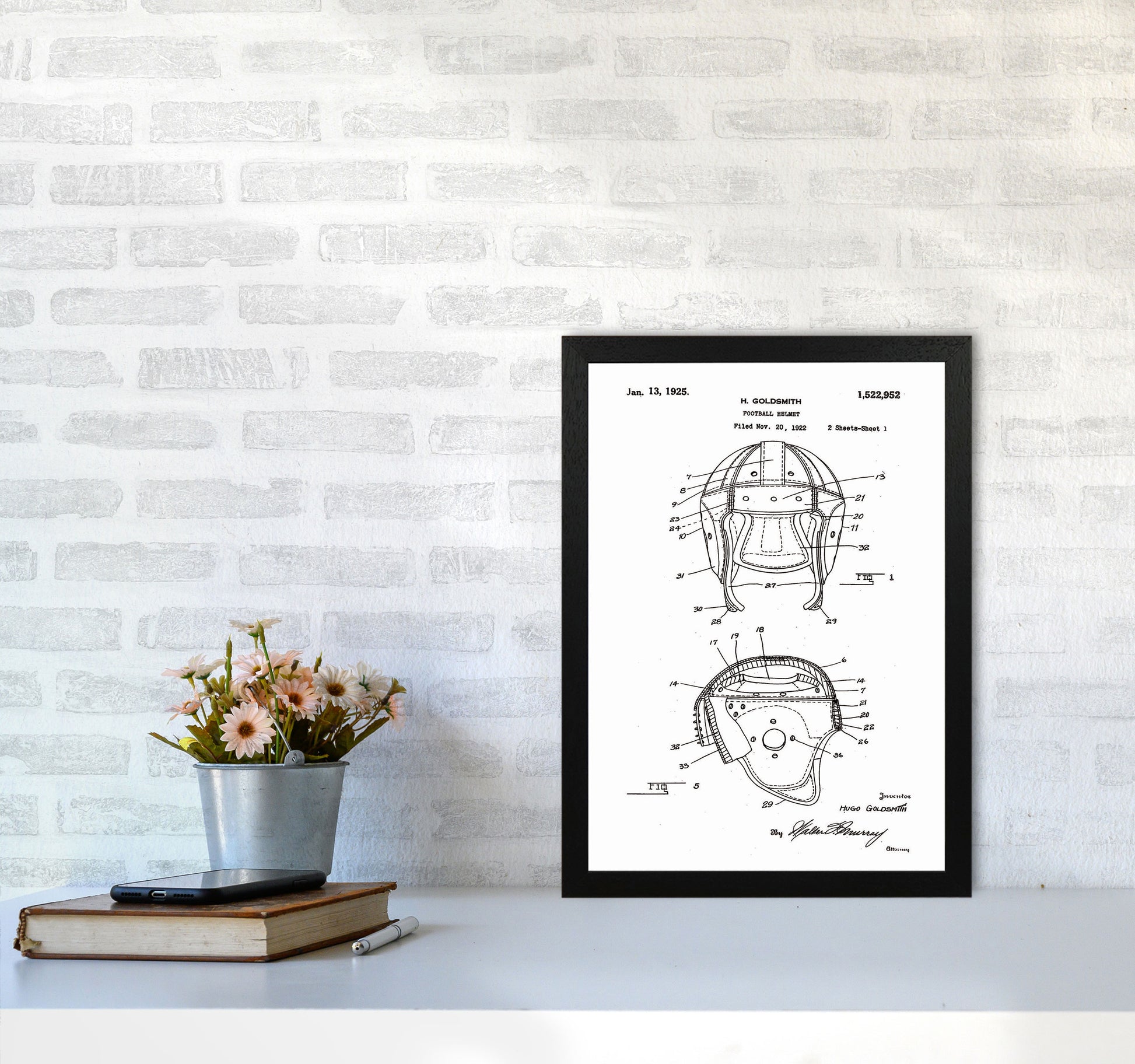 Football Helmet Patent Art Print by Jason Stanley A3 White Frame
