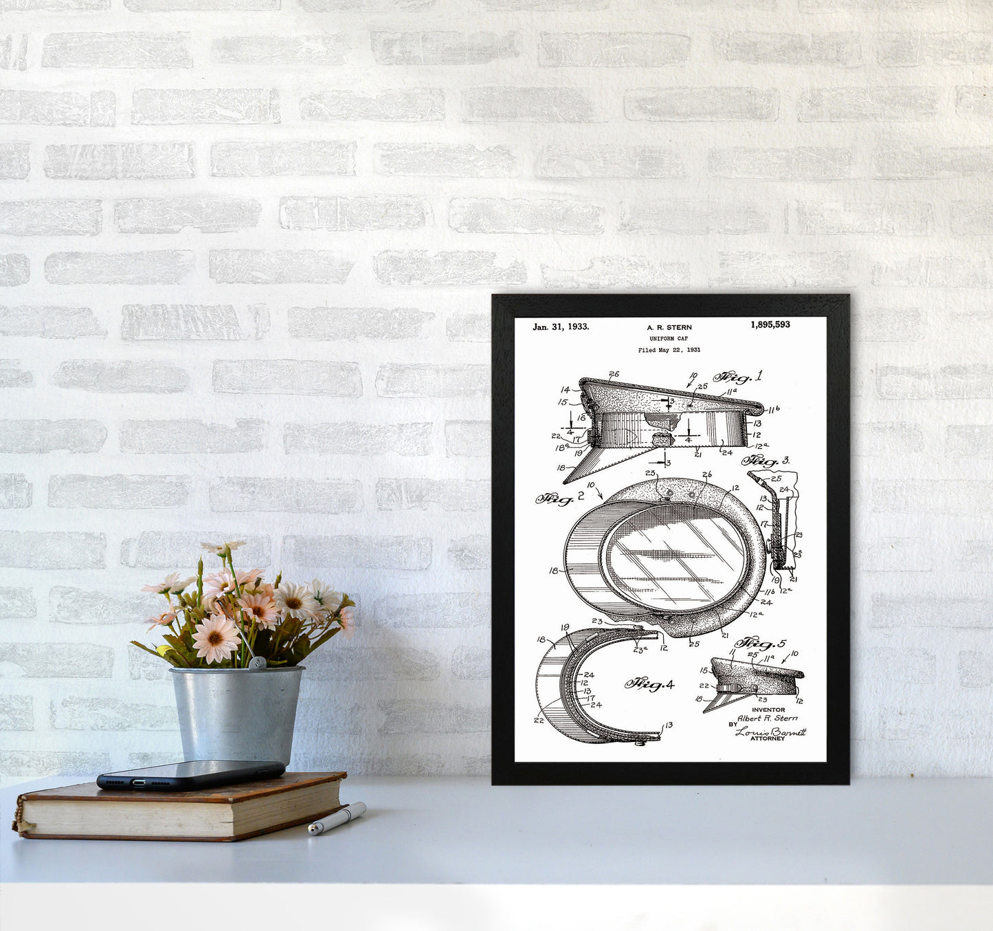 Police Man Hat Patent Art Print by Jason Stanley A3 White Frame