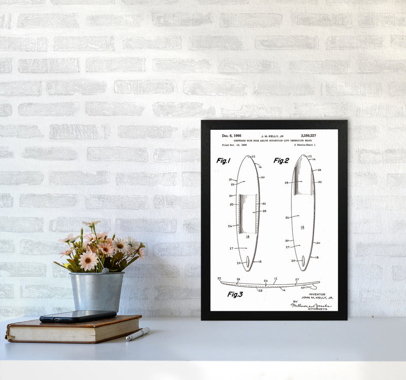 Surfboard Patent White Art Print by Jason Stanley A3 White Frame