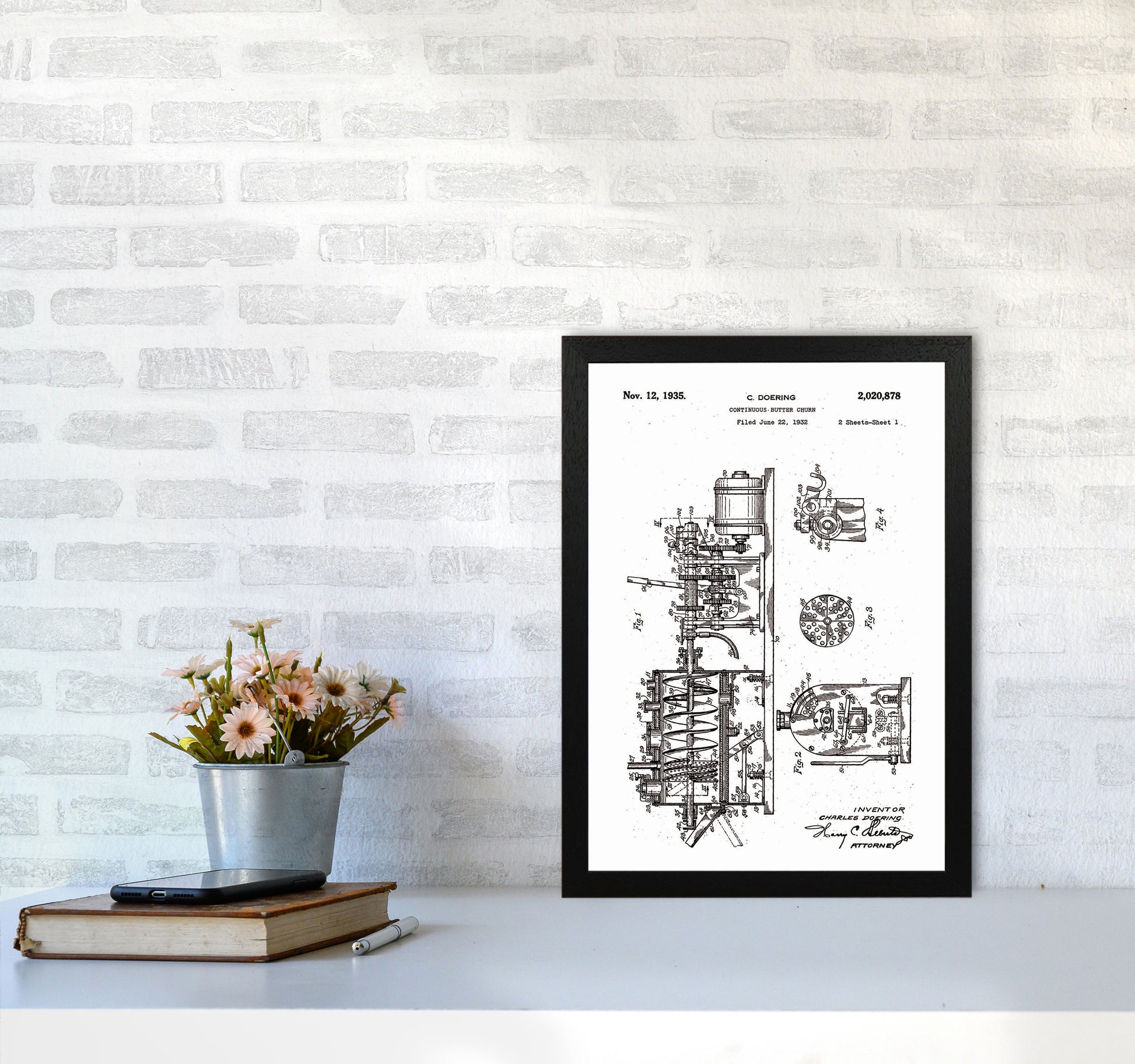 Butter Churn Patent Art Print by Jason Stanley A3 White Frame