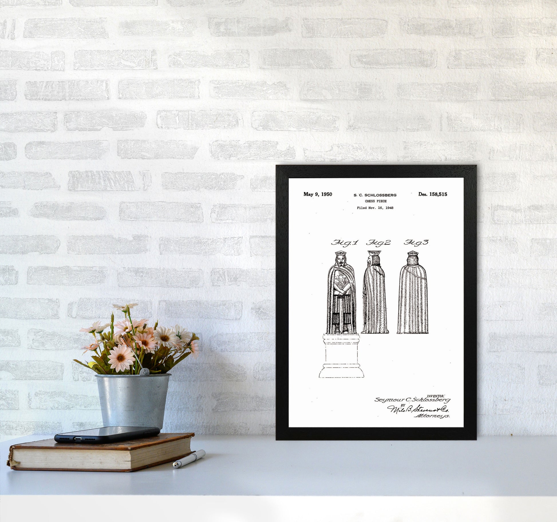 Chess Piece Patent Art Print by Jason Stanley A3 White Frame