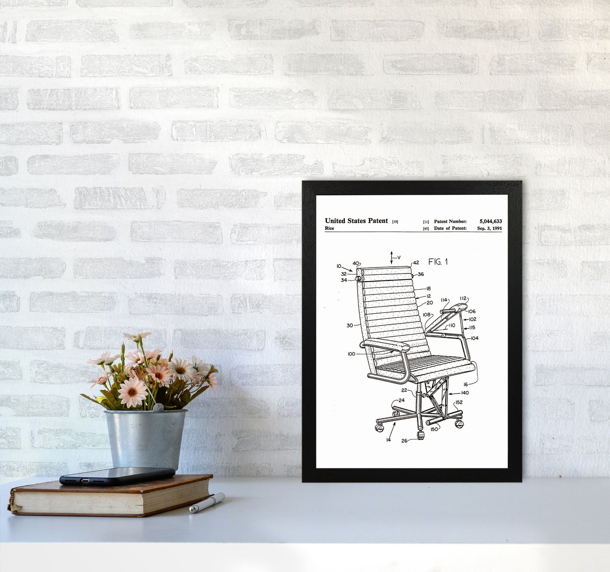 Desk Chair Patent Art Print by Jason Stanley A3 White Frame
