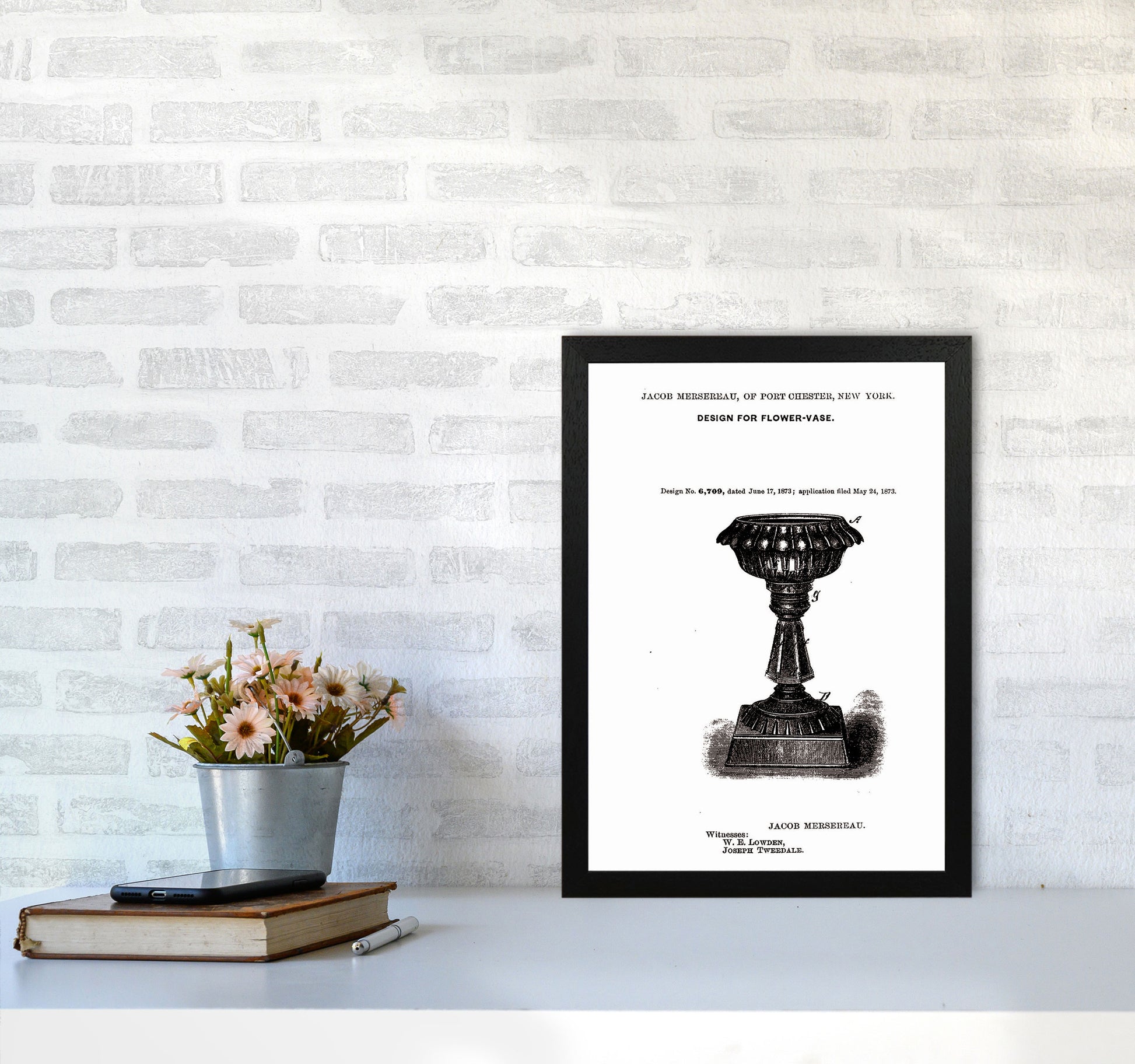 Flower Vase Patent Art Print by Jason Stanley A3 White Frame