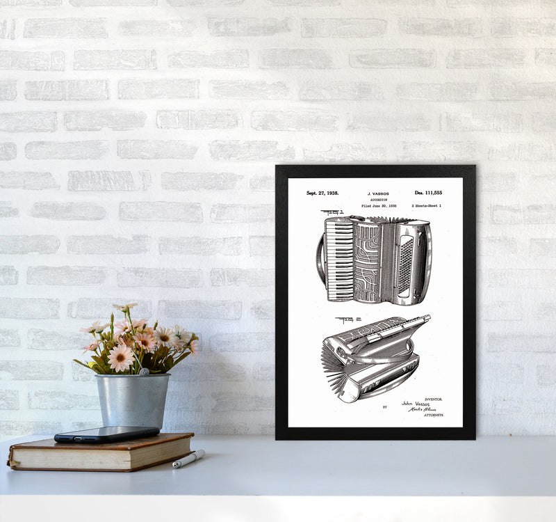 Accordian Patent Art Print by Jason Stanley A3 White Frame