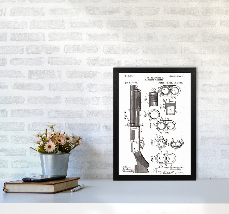 Shotgun Patent Art Print by Jason Stanley A3 White Frame