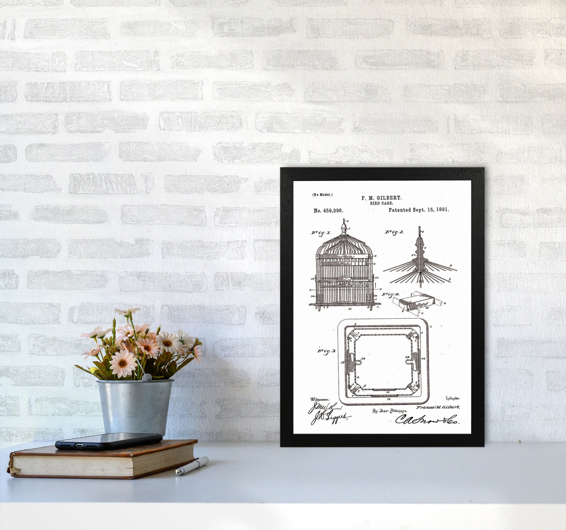 Bird Cage Patent Art Print by Jason Stanley A3 White Frame