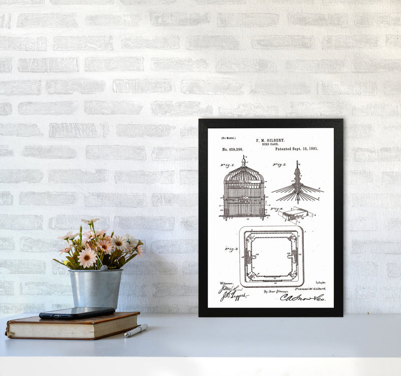 Bird Cage Patent Art Print by Jason Stanley A3 White Frame