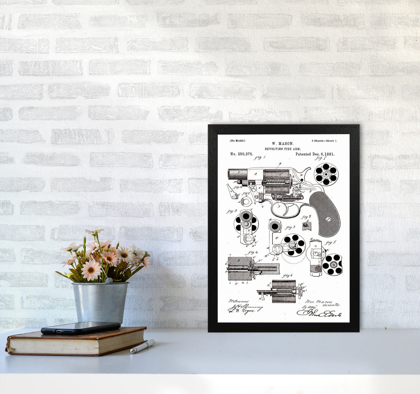 Hand Gun Patent Art Print by Jason Stanley A3 White Frame
