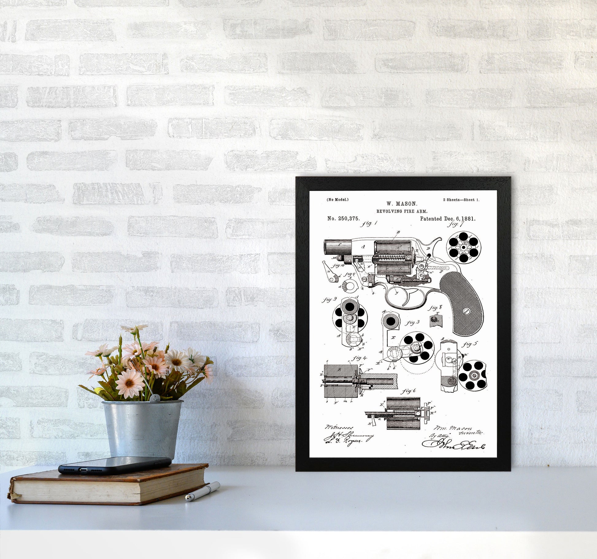 Hand Gun Patent Art Print by Jason Stanley A3 White Frame