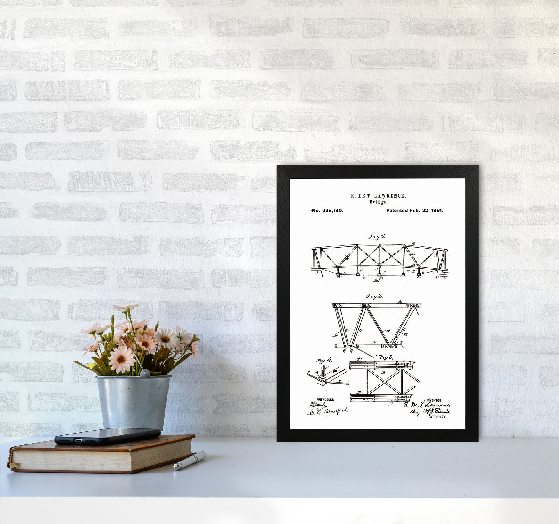 Bridge Patent Art Print by Jason Stanley A3 White Frame