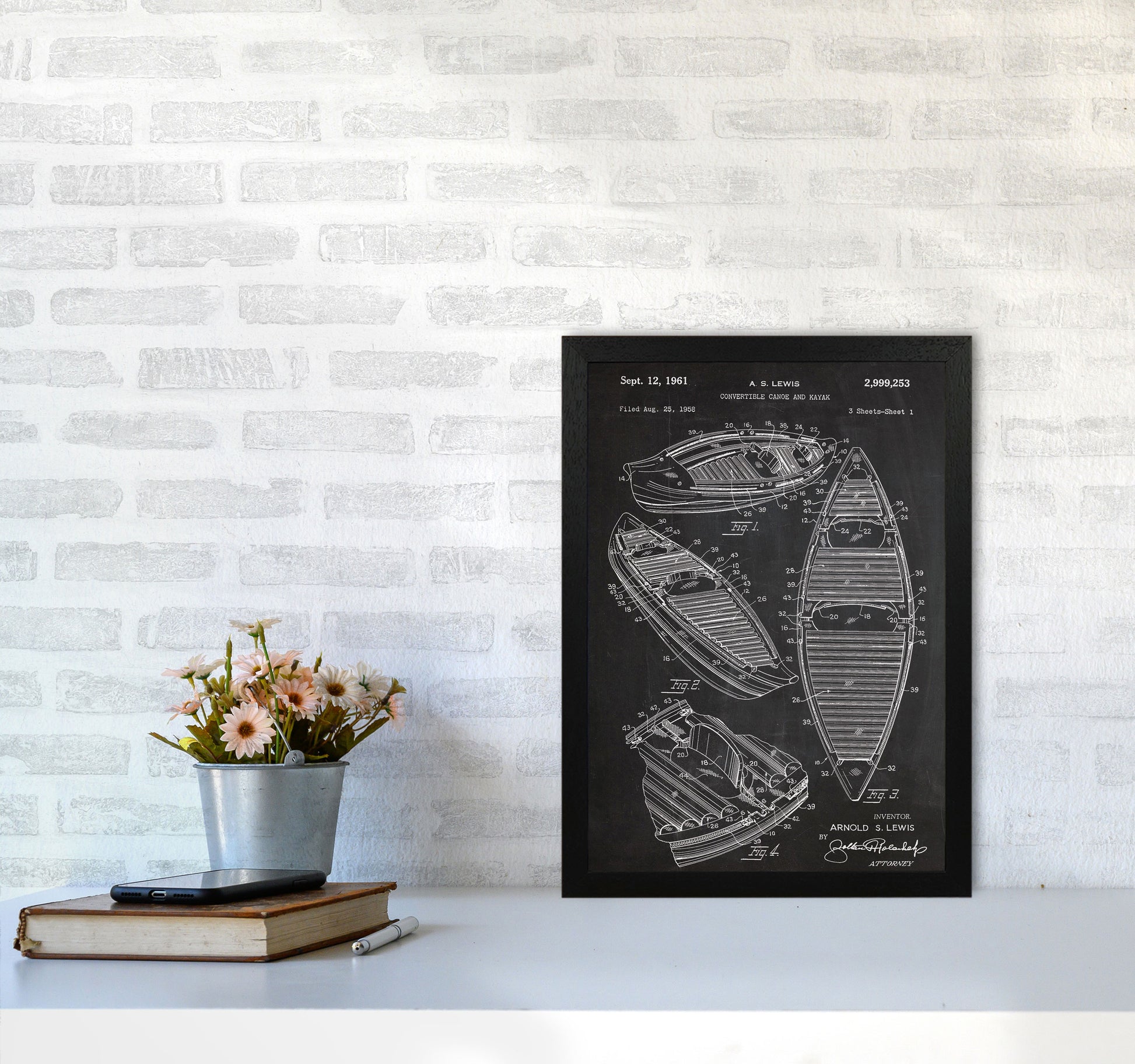 Canoe Patent Art Print by Jason Stanley A3 White Frame