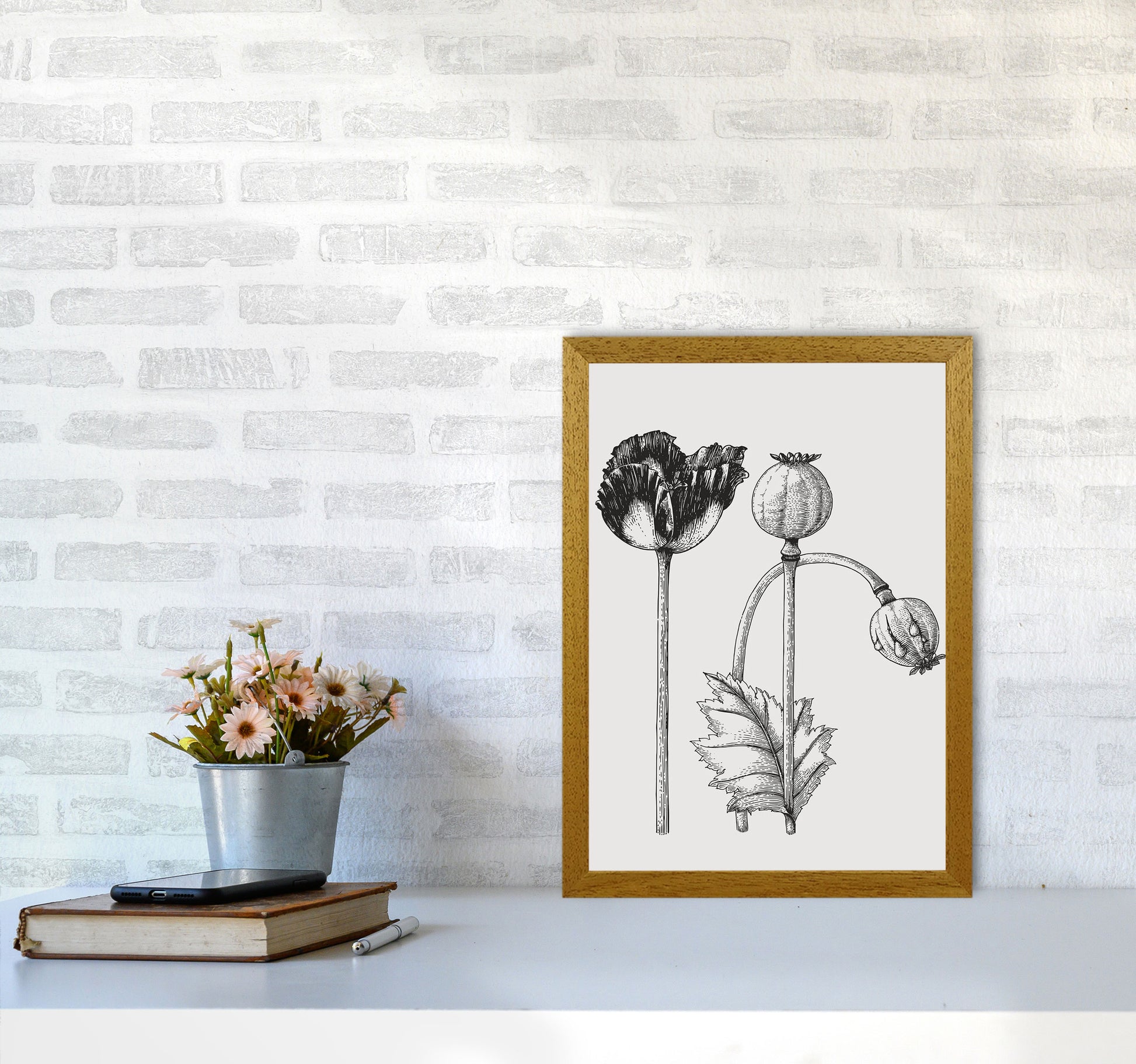 Vintage Poppy Plant Art Print by Jason Stanley A3 Print Only