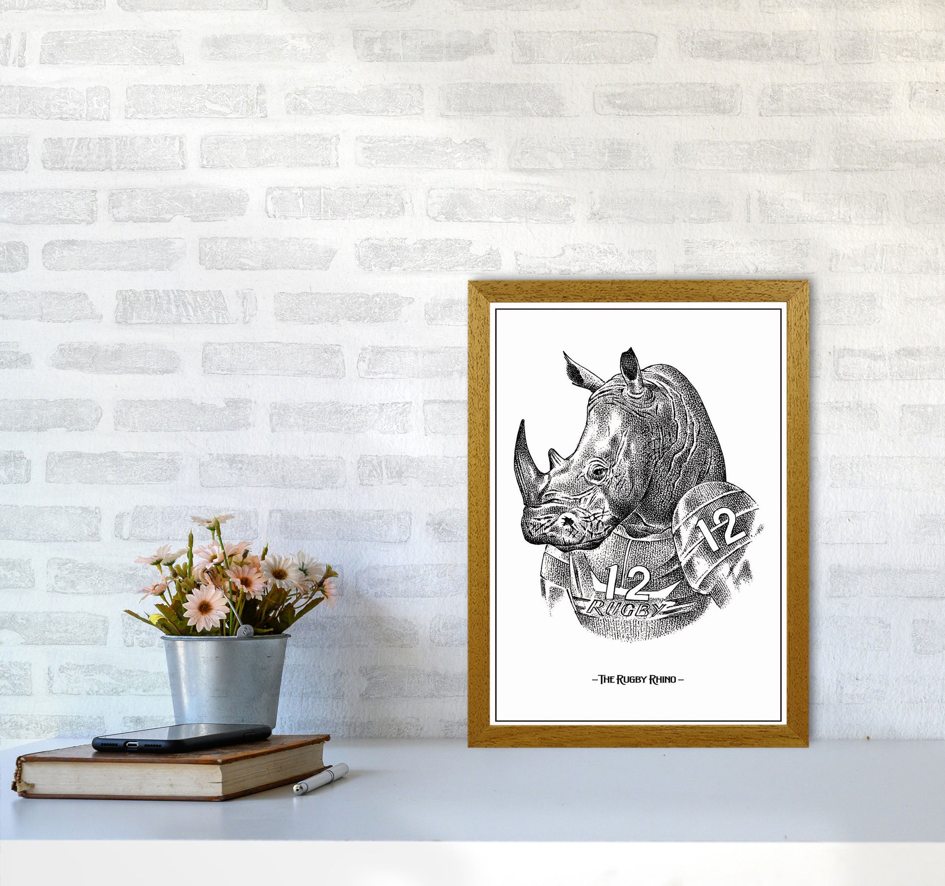 The Rugby Rhino Art Print by Jason Stanley A3 Print Only