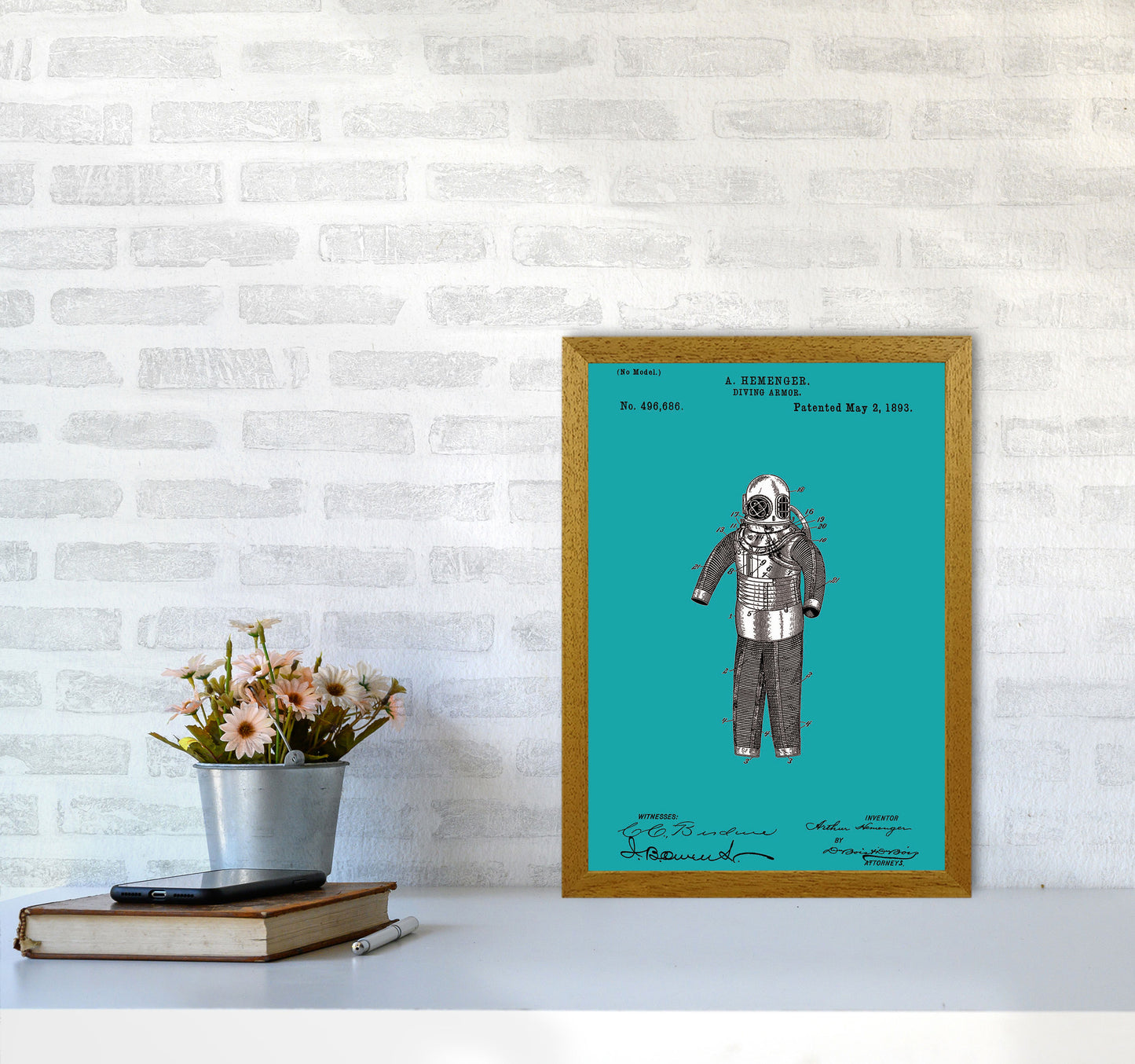 Diving Armor Patent Blue Art Print by Jason Stanley A3 Print Only