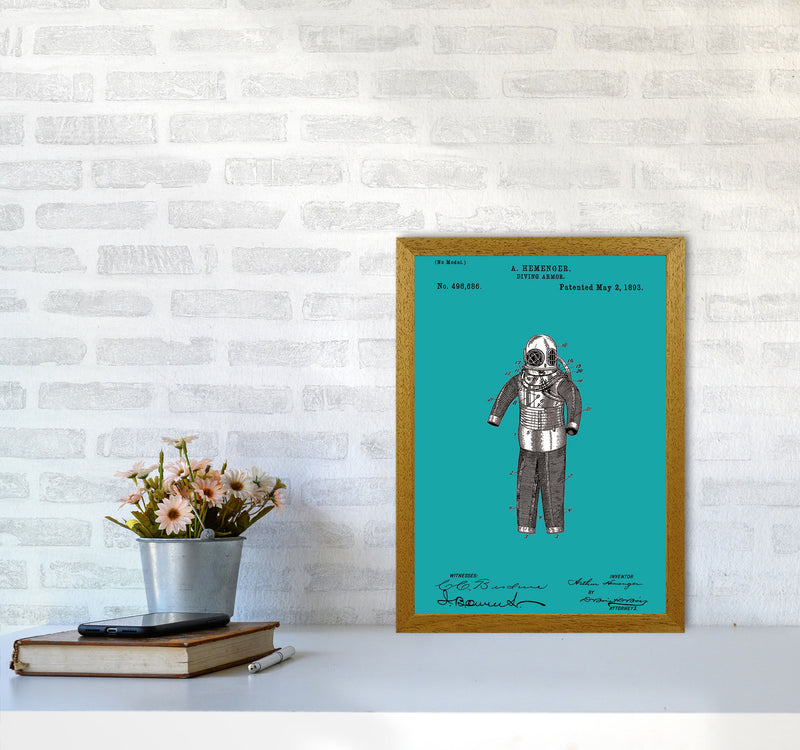 Diving Armor Patent Blue Art Print by Jason Stanley A3 Print Only